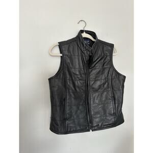 VINTAGE Gap Leather Vest Womens Black Full Zip Pockets Ladies M 90s